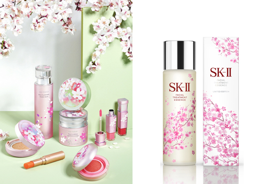 ▲ 이자녹스 벚꽃 컬렉션 시즌2(왼쪽), SK-Ⅱ 피테라 에센스 체리블라썸 리미티드 에디션