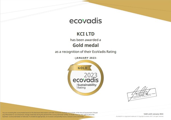 사진=KCI가 글로벌 ESG 평가기관인 '에코바디스'(Ecovadis)’로부터 획득한 골드 메달 인증서