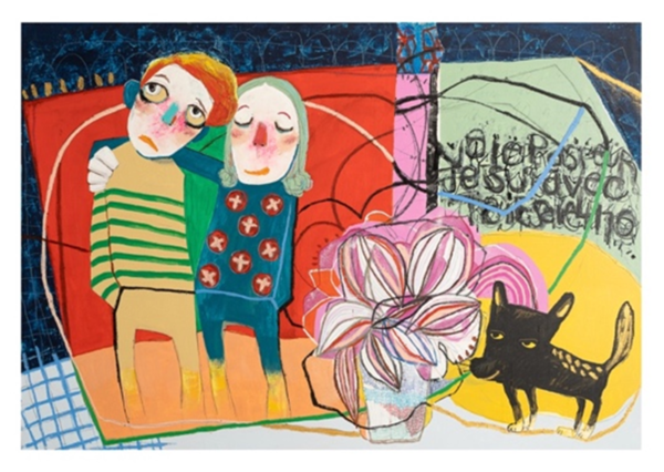 [Avec toi 너와 함께] 162x112cm / Acrylic, oils ticks, collage on linen/ 2021